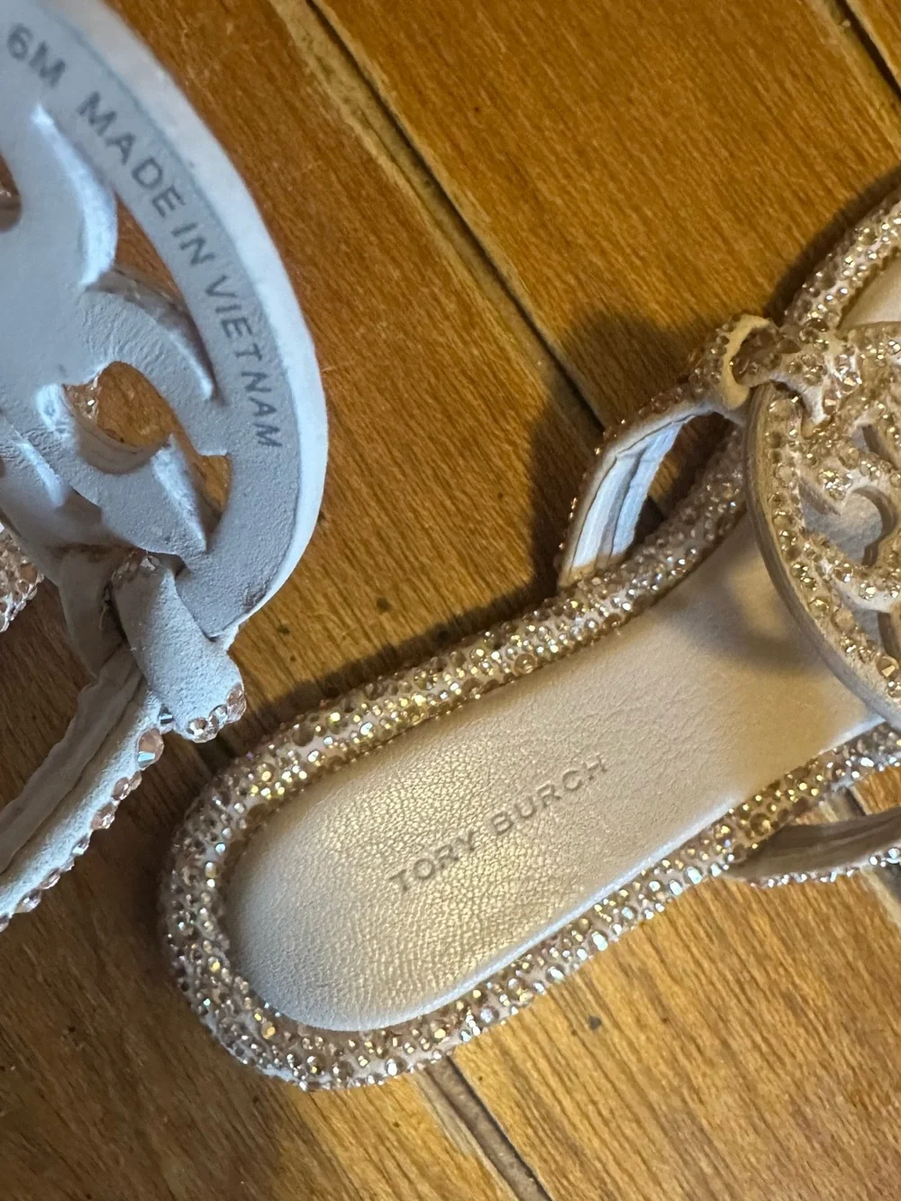 Tory Burch Crystal-Embellished Ivory/Gilded Miller Thong Sandals